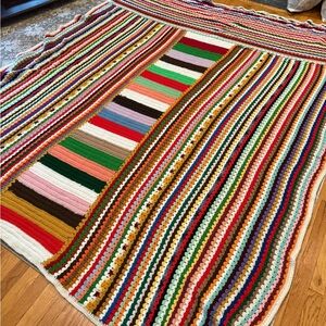 Vintage afghan crocheted Colorful Striped Crochet Blanket Queen Size